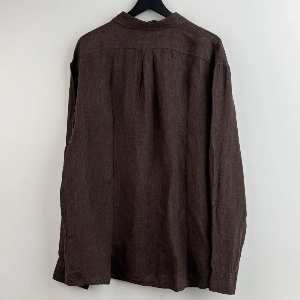 Banana Republic Linen Button Up Shirt Mens XXL Brown Untucked Fit Long Sleeve